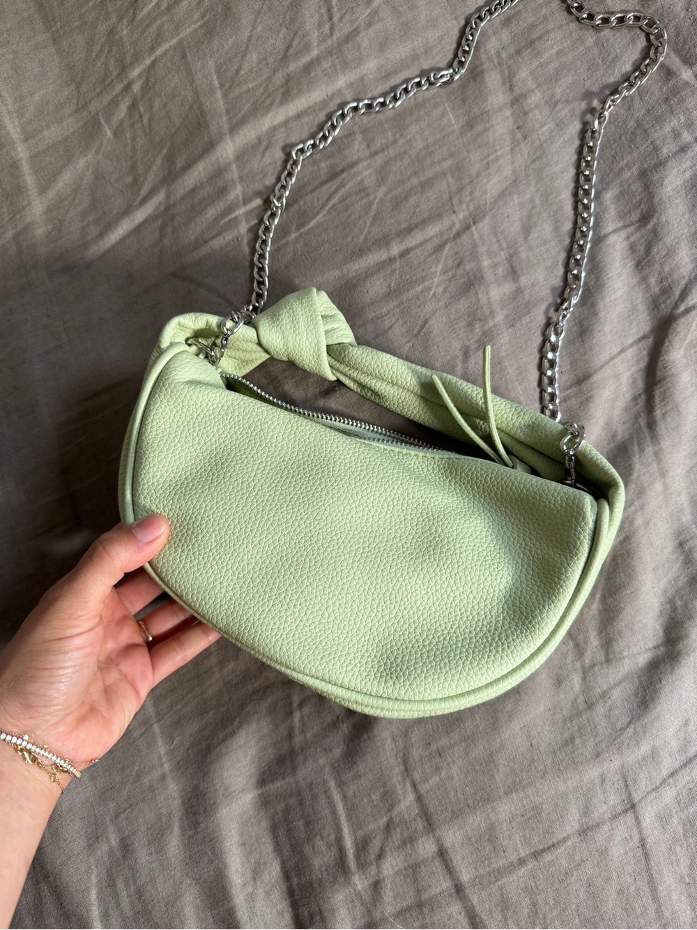 Amazon Mint Green Shoulder Bag with Silver Chain Strap